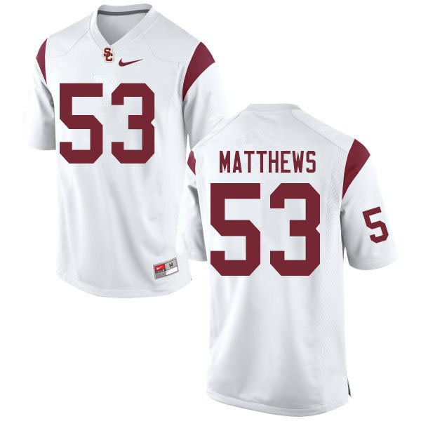 Men #53 Bryce Matthews USC Trojans College Football Jerseys Sale-White